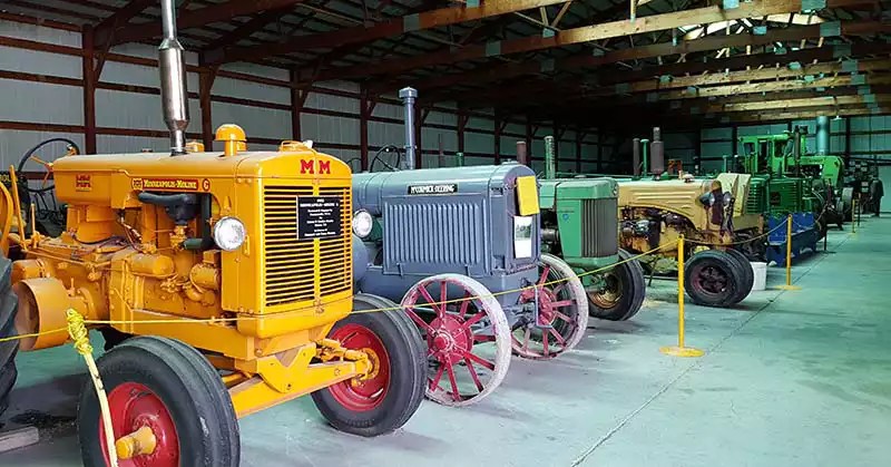 Row of vintage tractors