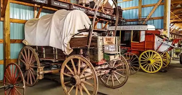 Stage coach & covered wagon. 