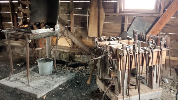 Blacksmith shop with tools. 