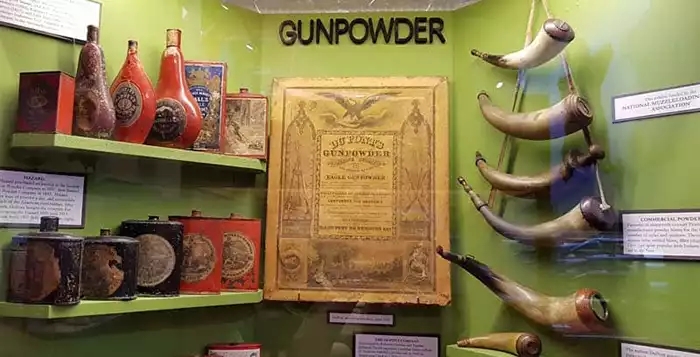 Display of gunpowder at the Museum of the Fur Trade in Chadron, NE.