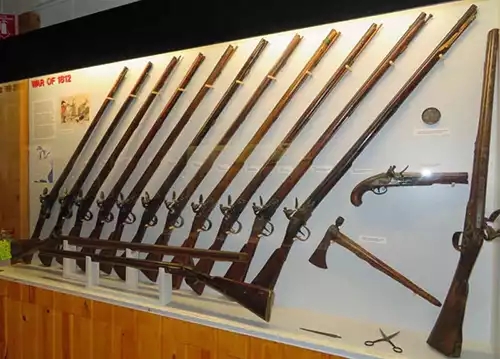 Display of rifles from the War of 1812 in the Fur Trade Museum in Chadron, NE.