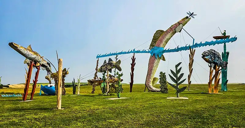 Fish sculptures on the Enchanted Highway outside Regent, North Dakota.
