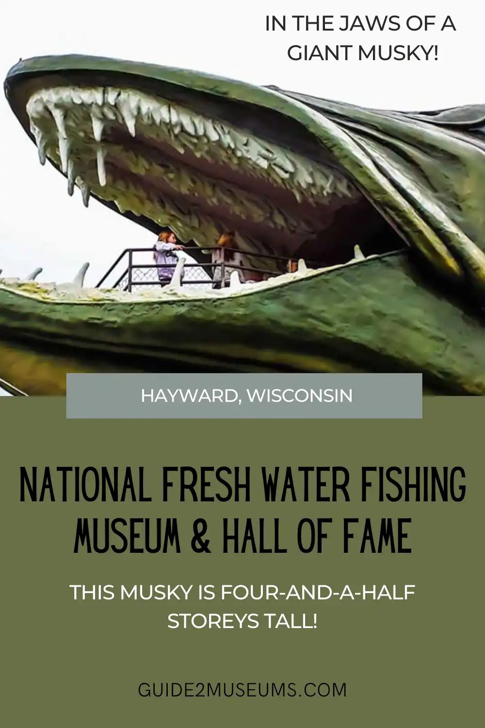 People in the jaws of the giant musky at the National Fresh Water Fishing Musuem & Hall of Fame | Wisconsin | Hayward | museums