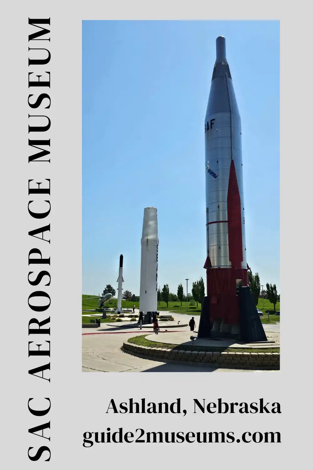 Outdoors display of missiles at the Strategic Air Command & Aerospace Museum | #Nebraska #museums #aerospace # travel #SAC #ColdWar #airplanes 