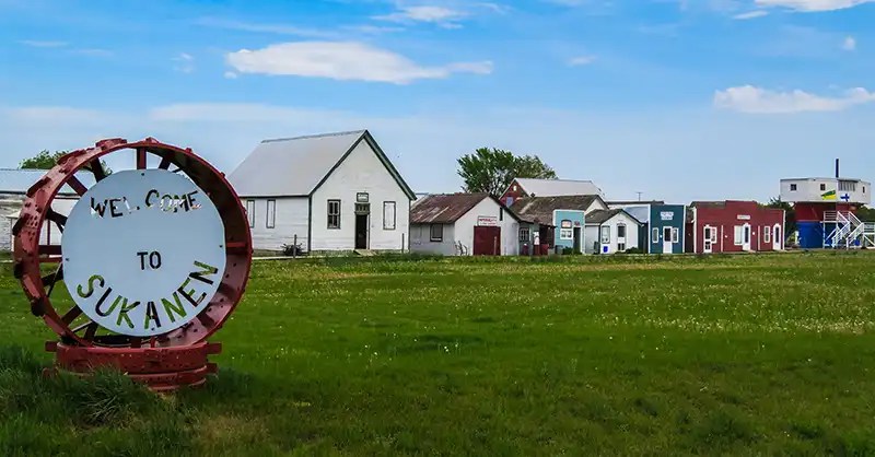 Row of buildings at the Sukanen Ship Pioneer Village open air museum