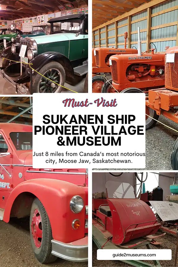Vintage cars, truck, tractors, and a snowmobile at the Sukanen Ship Pioneer Village & Mueum | #museums #history #travel #farming #Saskatchewan #machines