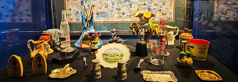 Various artifacts such as Coca Cola bottle, salt and pepper shakers, etc. 