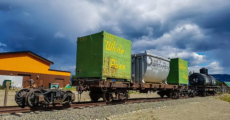 Train engine and cars for the White Pass.