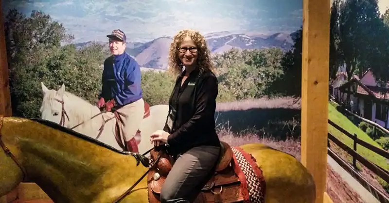 Linda Aksomitis horseback riding with President Reagan! 