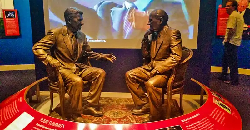Statues of President Reagan and Mikhael Gorbachev. 