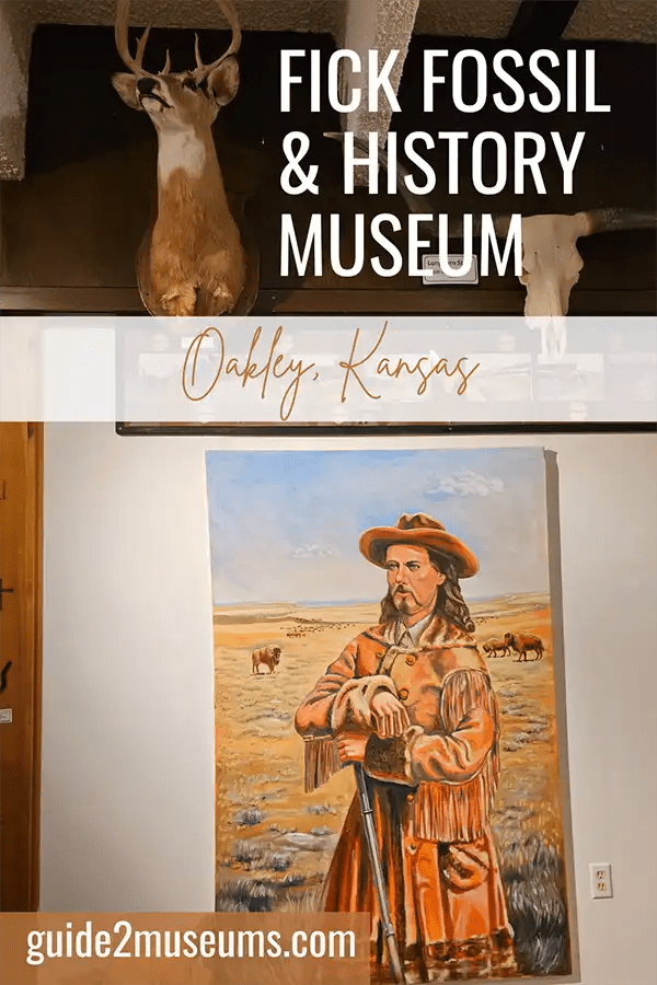 Old west painting and taxidermy of a deer at the Fick Fossil & History Museum in Oakley, Kansas. 