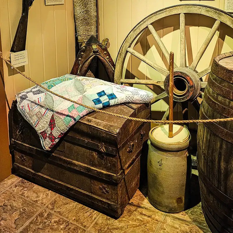 Personal possessions of pioneers arriving on the Santa Fe trail. 