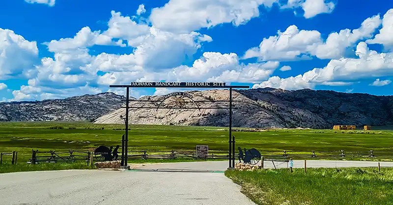 Gate sign for the Mormon Handcart Historic Site in Wyoming.