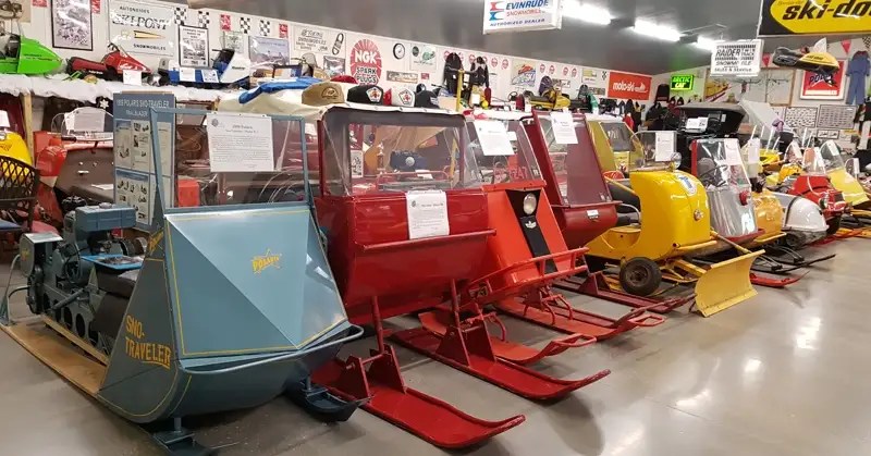 Vintage snowmobiles at the Top of the Lake Snowmobile Museum 