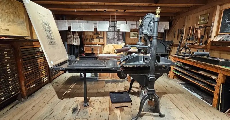 Printing Press and numerous items used in printing newspapers in late 1800s. 