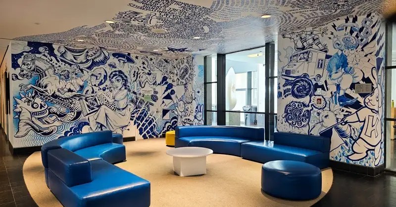Wall and ceiling mural at the MMFA in Montreal.