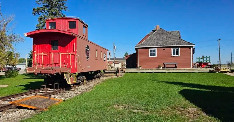 Miami, Manitoba, train station and 1914 Canadian Pacific Railway Caboose.