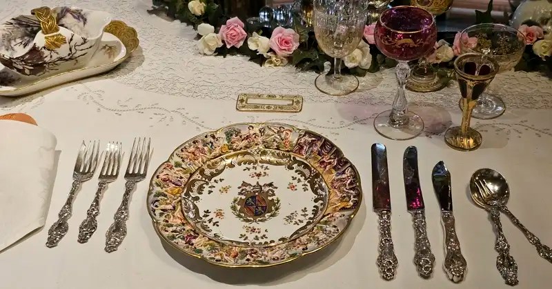 Place setting in the dining room of the Maymont Mansion.